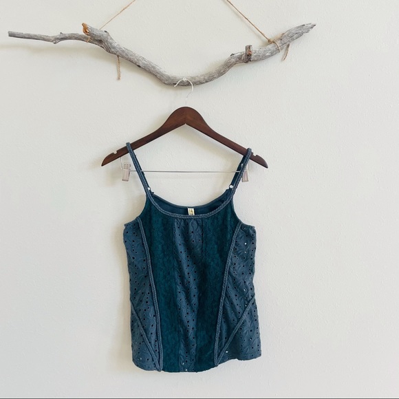 Free People Tops - Free People Grey Eyelet and Lace Braided Tank Top